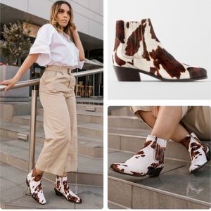 Zara Leather Cow Animal Print Cowboy Ankle Boots Booties Calf Hair Blogger Fav